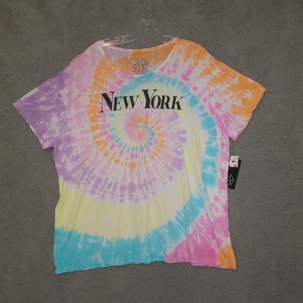 Cha Sor Womens New York T-Shirt Multicolor Tie Dye Short Sleeve Scoop Plus 3X